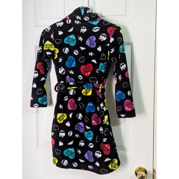 Monster High Belted Robe Girls Youth 7/8 Black Skulls Hearts Fangs Bats Logo - Picture 4 of 8